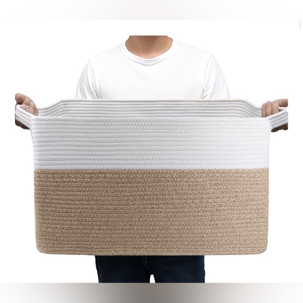 Two-Tone Cotton Roap Storage Basket 22” x 17” x 12”